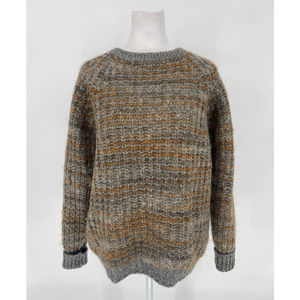 Vintage Scottish Shetland Mohair Cotton Knit Striped Neutral Sweater Large